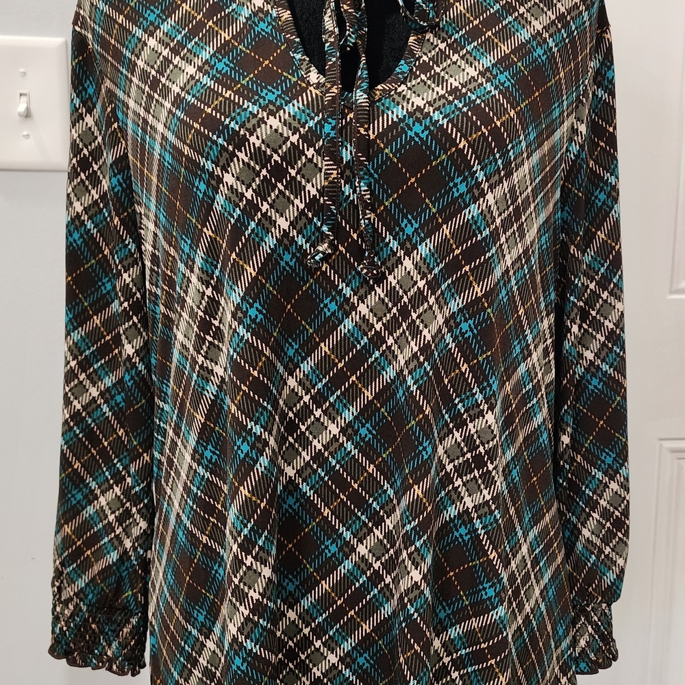 Cato Plaid Blouse - Black, Blue, and White